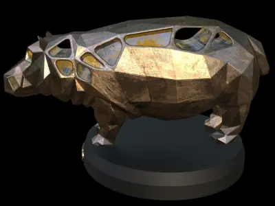 Steampunk Hippo Low-poly 3D model