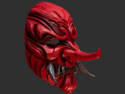 Tengu Teeth Oni Mask 16 Demon Full Face 3D print model