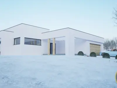 modern one story house architecure exterior model 3D model