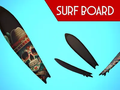 SURF BOARD 17 CARTOON STYLIZED Low-poly 3D model