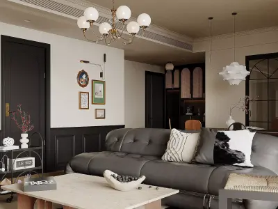 Eclectic living and dining room interior 3D model