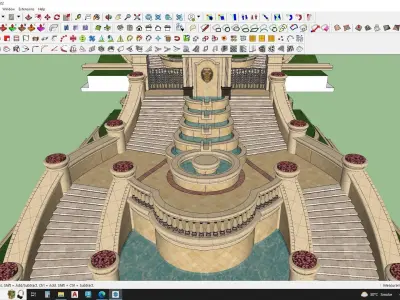 luxury fountain on stair 3d model 3D model