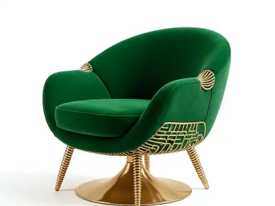 Luxury Armchair with Gold Base and Modern Design 3D model