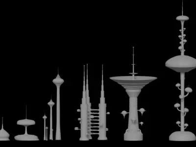 Sci-Fi Buildings Pack - 6 Buildings 3D model 3D model