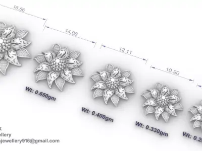 Sun Flower Locket set and Ring 3D model