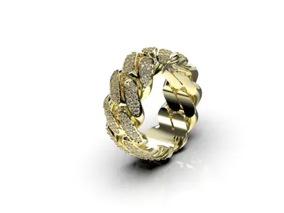Cuban Link Ring With Stones - Size 9 3D print model