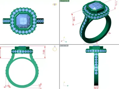 bezel center stone with full pave on shank  3D print model