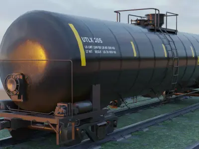 Railway Tank Car - Railroad - Train Tank Wagon Low-poly 3D model