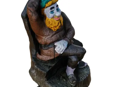 Garden Figurine Gnome Sitting On A Stump 3D model