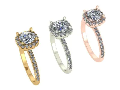 Cushion halo style diamond ring 3D print model