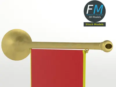 Small medieval trumpet with banner 3D model