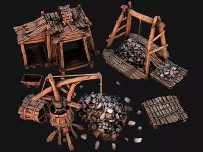 Medieval Mine Quarry Industrial Pack Low-poly 3D model