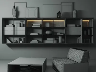 Decorative Set modern living room with furniture and bookshelves 3D model