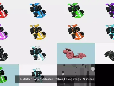 10 Cartoon Karts A Collection - Vehicle Racing Design 3D Model Pack