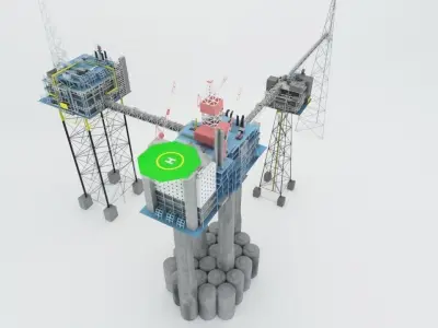 Sleipner Vest offshore oil platform Cluster Low-poly 3D model