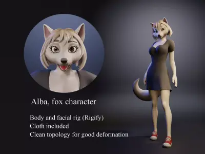 White fox Alba low poly rigged character Low-poly 3D model