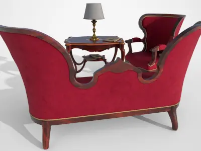 Living room furniture set Low-poly 3D model