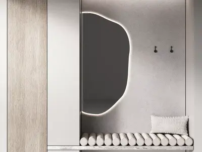 Hallway Minimal furniture Soft seat cushions curved shape mirror 3D model