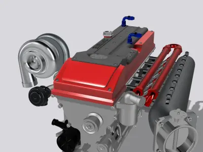 Billet Barra Turbo engine with Sequential gearbox combo 3D print model