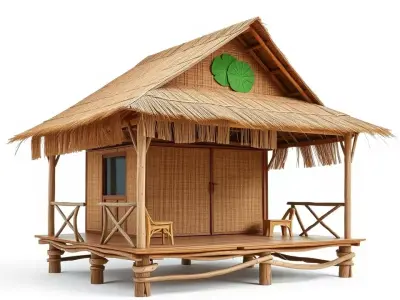 Tropical Bamboo Bungalow model pack Low-poly 3D model