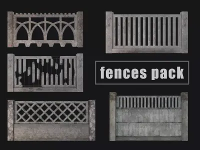 Old  concrete Fences pack Low-poly 3D model