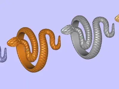 Solid Snake Ring print ready 3d model US 4 TO 13 sizes 3D print model