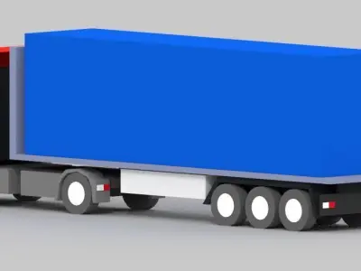 truck low poly semi with box Low-poly 3D model