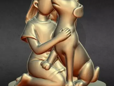 girl hugging dog 3D print model