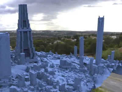 Sci Fi City With Tall Towers 3D model