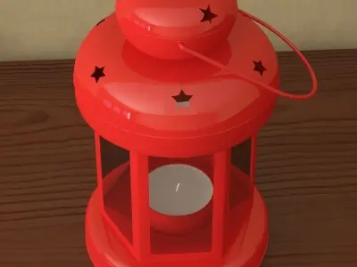 Lantern on wooden table Low-poly 3D model