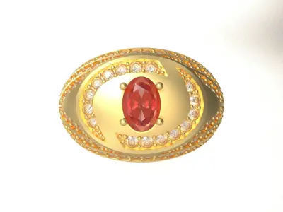 Men Diamond and oval Gem ring 3D print model