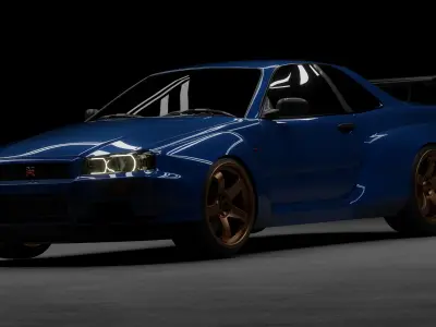 Nissan Skyline R34 with Bodykit 2 Low-poly 3D model