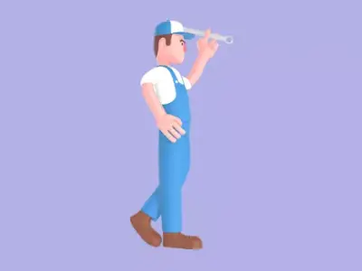 Stylized 3D Male Mechanic Character - Cartoon Worker OK Pose 3D model