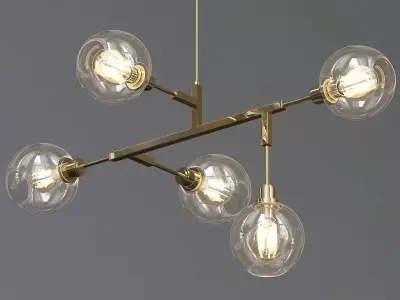 Cinque modern brass chandelier with four glass globes 3D model