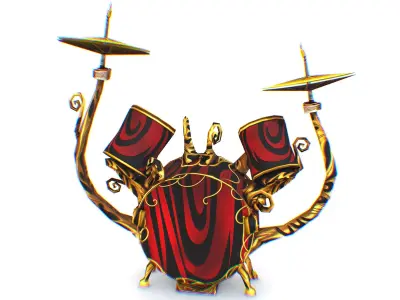 Decorative Red Gold Drum Baradan Installation Low-poly 3D model