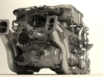 Bugatti W16 Engine - Chiron - Divo Low-poly 3D model