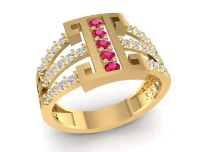 Luxury H Pattern Diamond Ring for Men 1712 3D print model