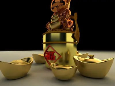Chinese Gold Ingot Low-poly 3D model