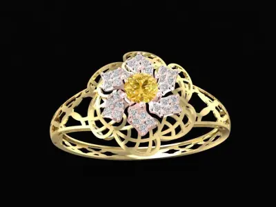 Elegant Filigree Floral Gemstone Ring for Women  1208 3D print model