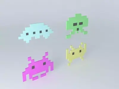 space invaders wall decor art arte decoração de parede space ... Free 3D model