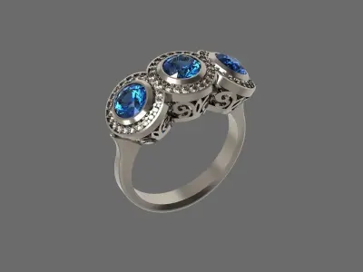 ring 3D print model emerald and diamond 3D print model