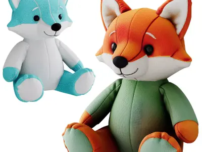 Plush Fox Toy Set Low-poly 3D model