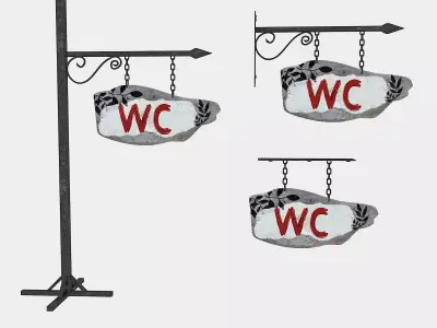 old wooden wc sign 02 Low-poly 3D model