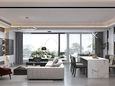 Living Room and Kitchen Scene Low-poly 3D model