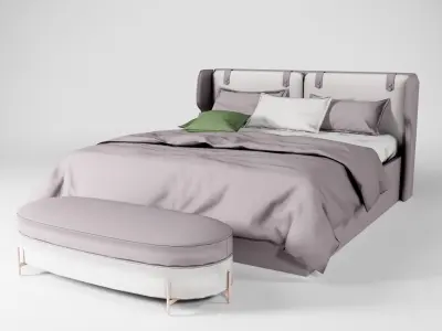Modern King size Bed Low-poly 3D model
