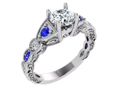 Round Diamond Milgrain Ring 3517 3D print model