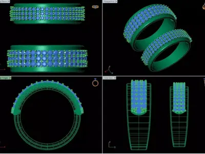 Elegant Couple Ring with Sparkling Gems 3D print model