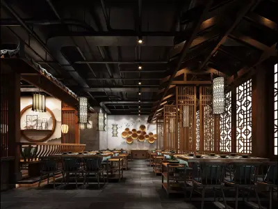 chinese restaurant interior scenes 3D model