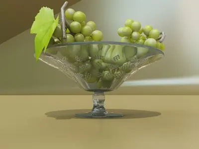 Green Grapes in Glass Bowl 3D model