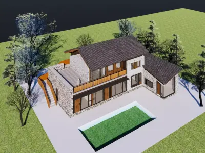 Pitched roof lodgings 3D model